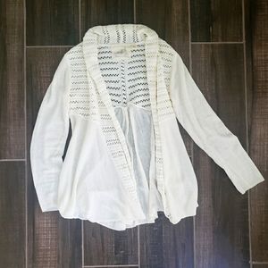 Anthropologie Angel of the North Cream Crochet Long-line Open Sweater, size S